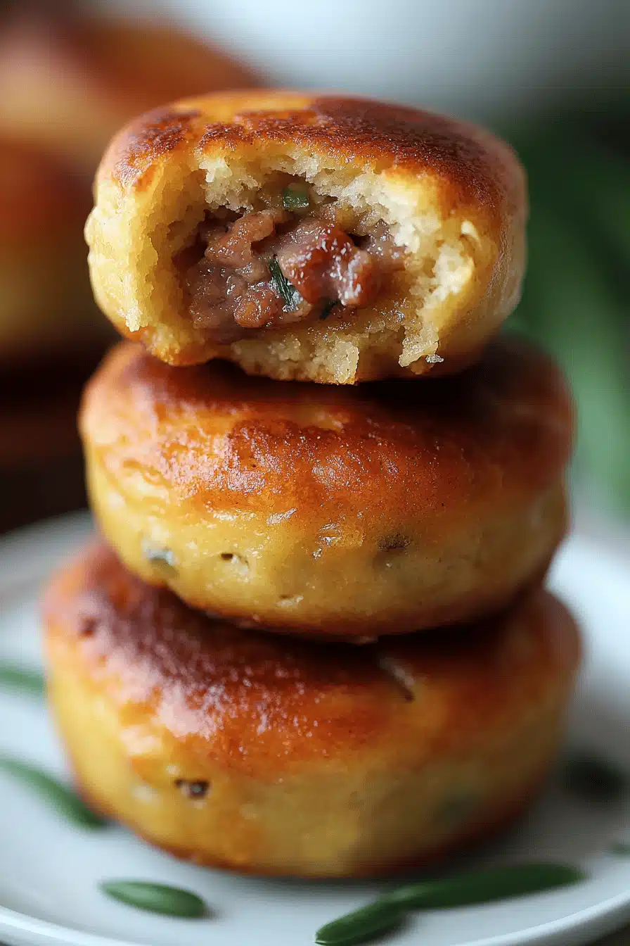 Sausage Pancake Muffins slice on plate showing perfect texture and swirl pattern