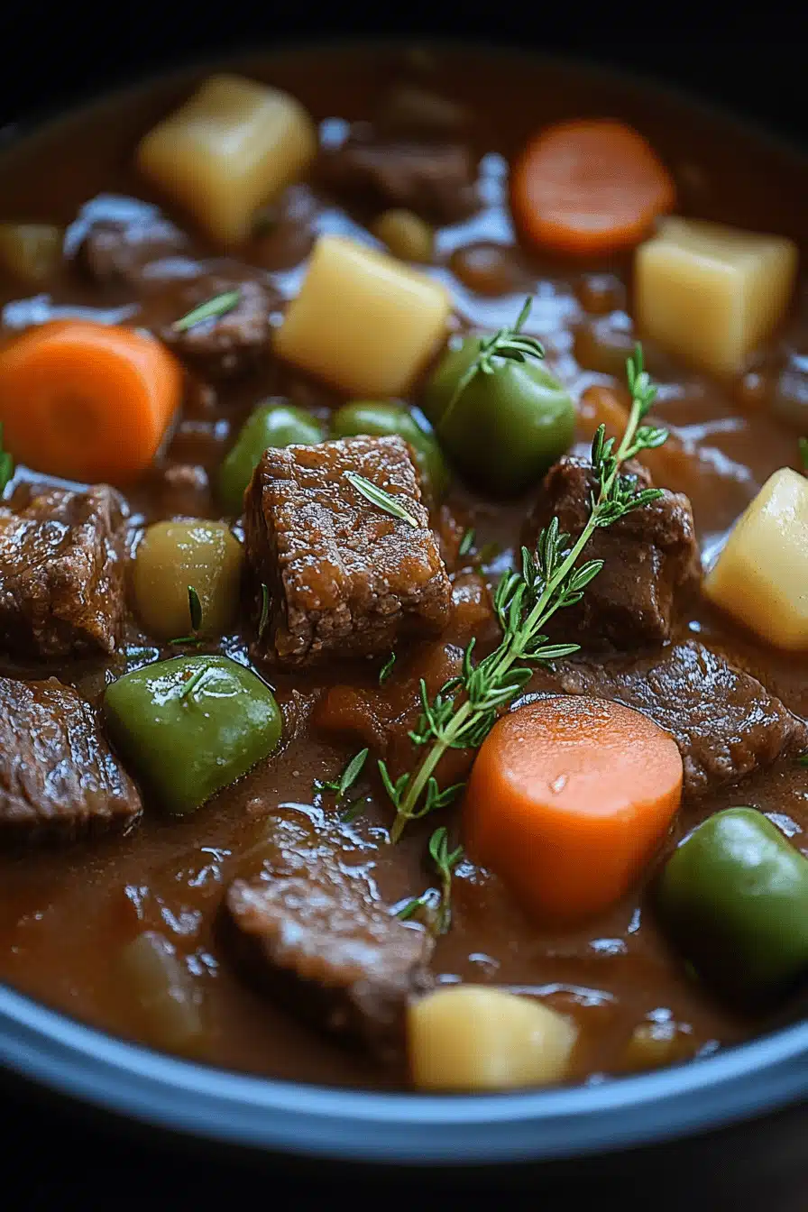 Slow Cooker Beef Stew ingredients organized and measured on kitchen counter