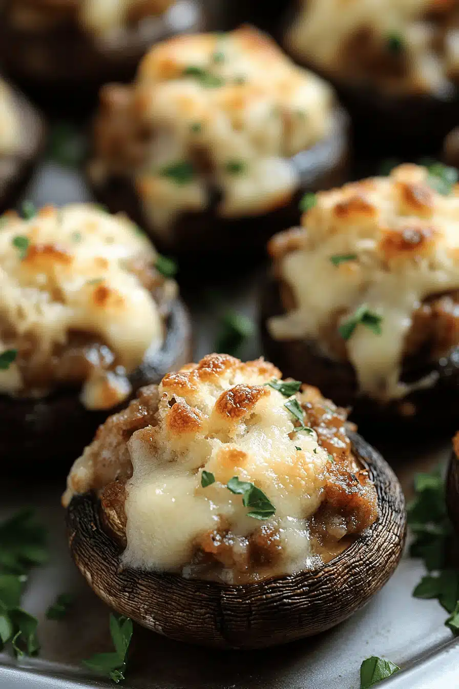 Smoky Stuffed Mushrooms slice on plate showing perfect texture and swirl pattern