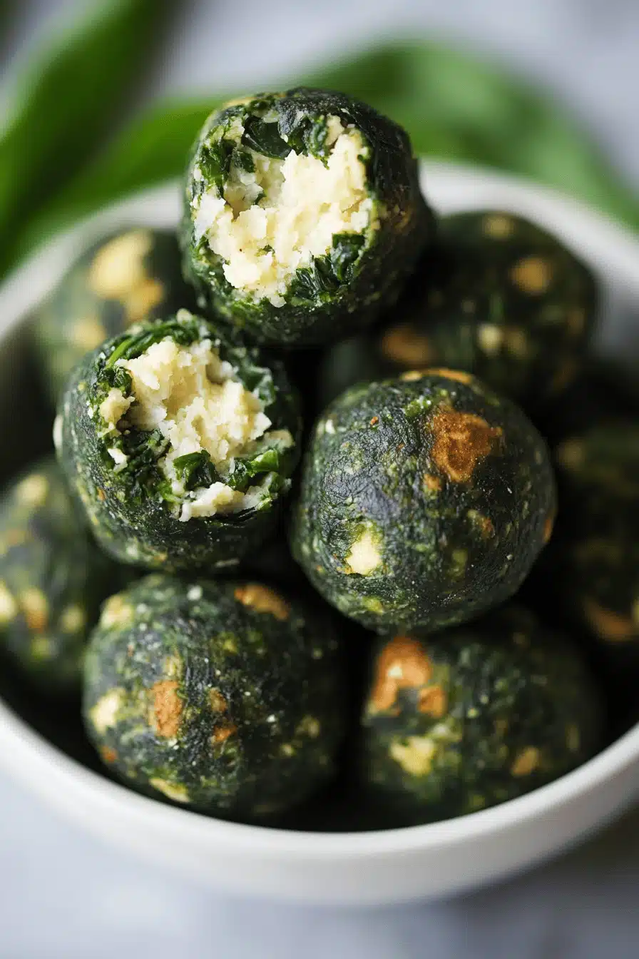 Spinach Balls Recipe slice on plate showing perfect texture and swirl pattern