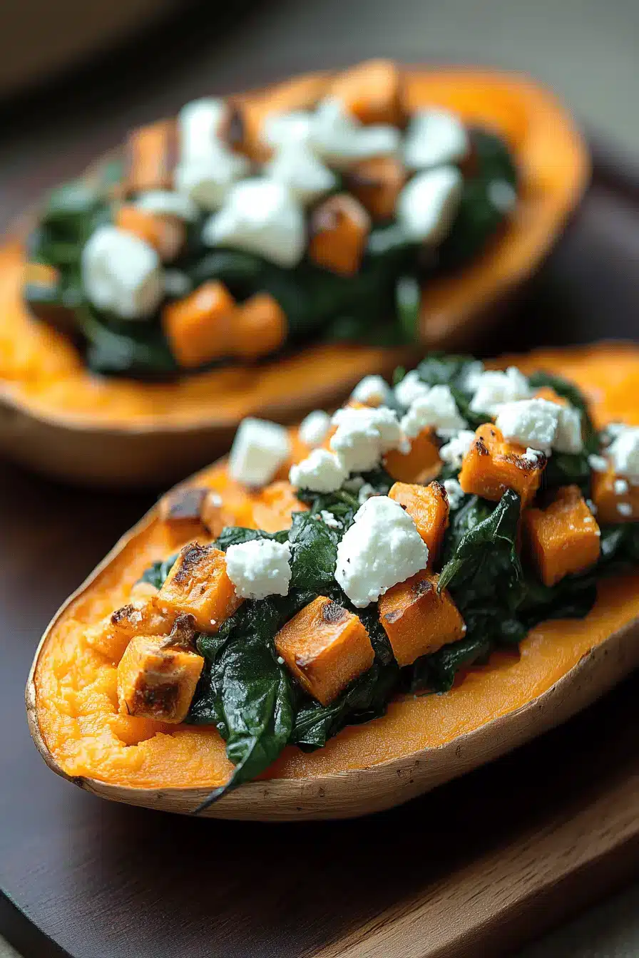 Spinach and Feta Stuffed Sweet Potatoes