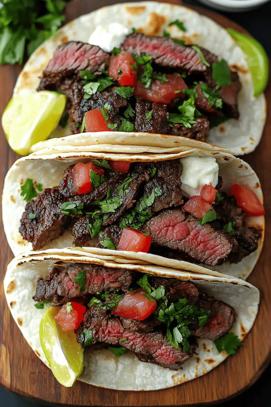 Steak Tacos Recipe slice on plate showing perfect texture and swirl pattern