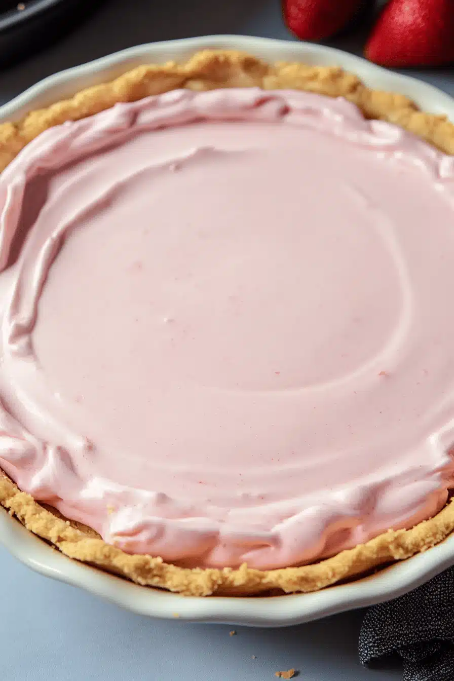 Strawberry Cool Whip Pie slice on plate showing perfect texture and swirl pattern