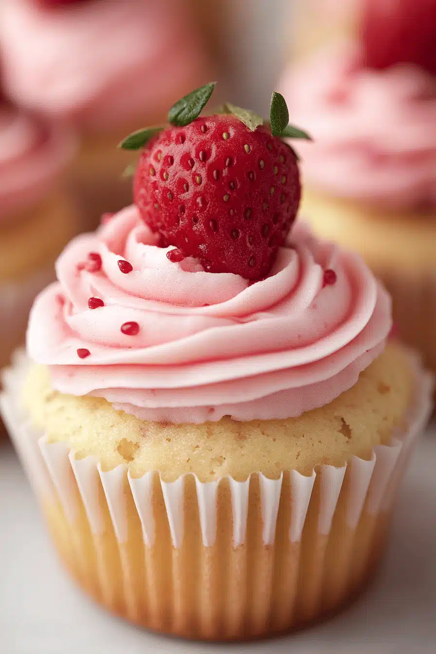 Strawberry Cupcakes slice on plate showing perfect texture and swirl pattern