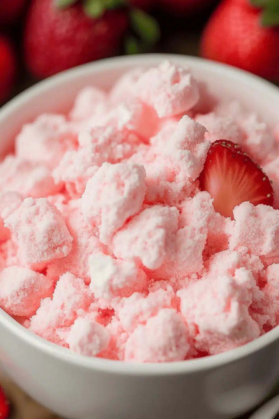 Strawberry Marshmallow Fluff Salad slice on plate showing perfect texture and swirl pattern