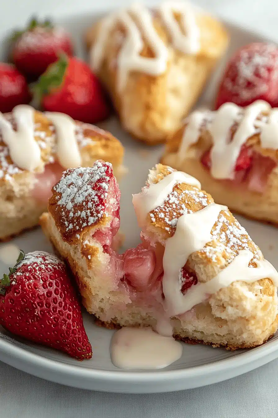 Strawberry Scones Recipe slice on plate showing perfect texture and swirl pattern