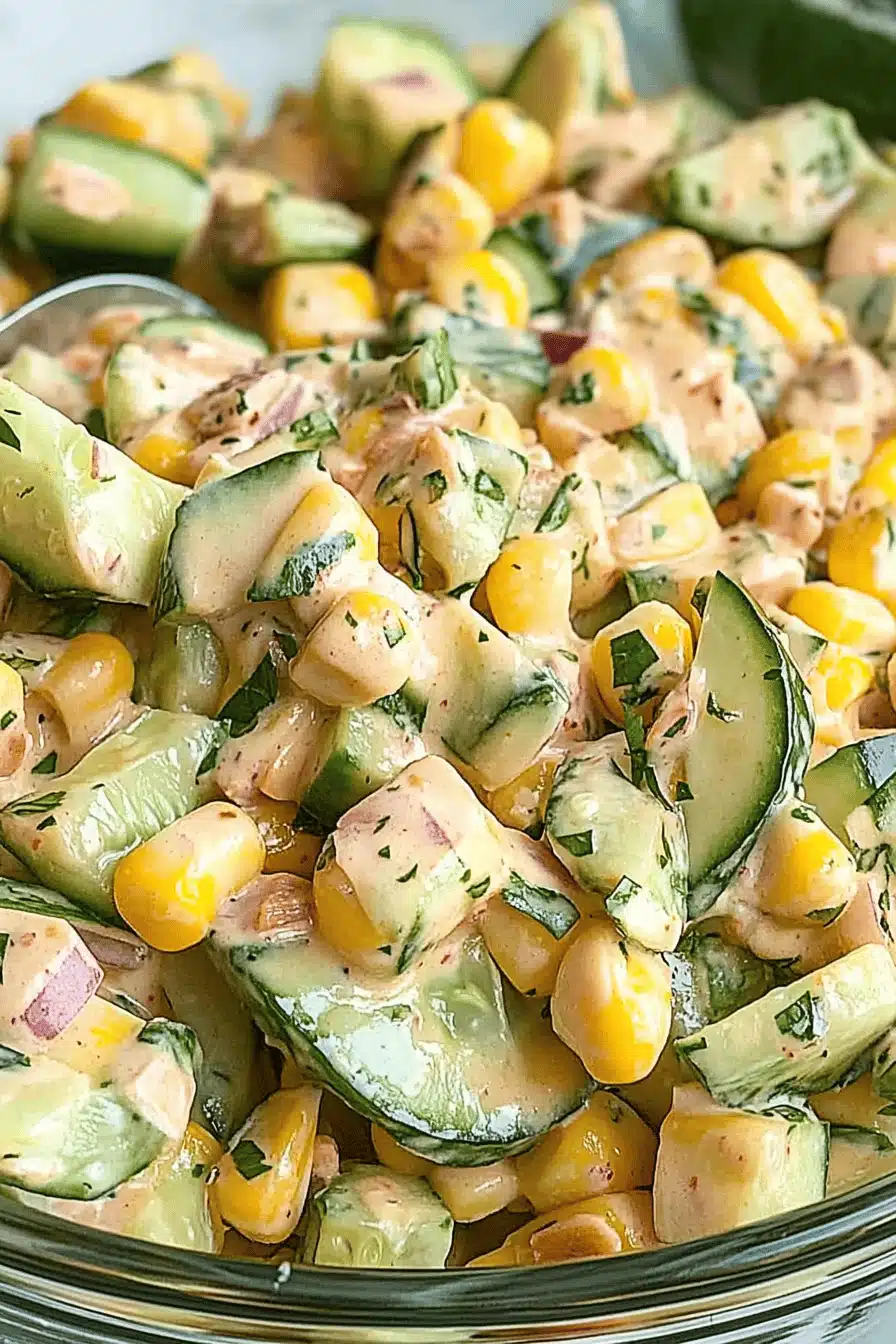 Street Corn Cucumber Salad Final Dish Presentation