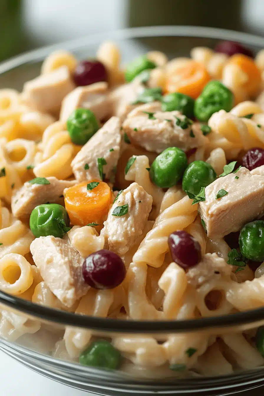 Tuna Pasta Salad slice on plate showing perfect texture and swirl pattern