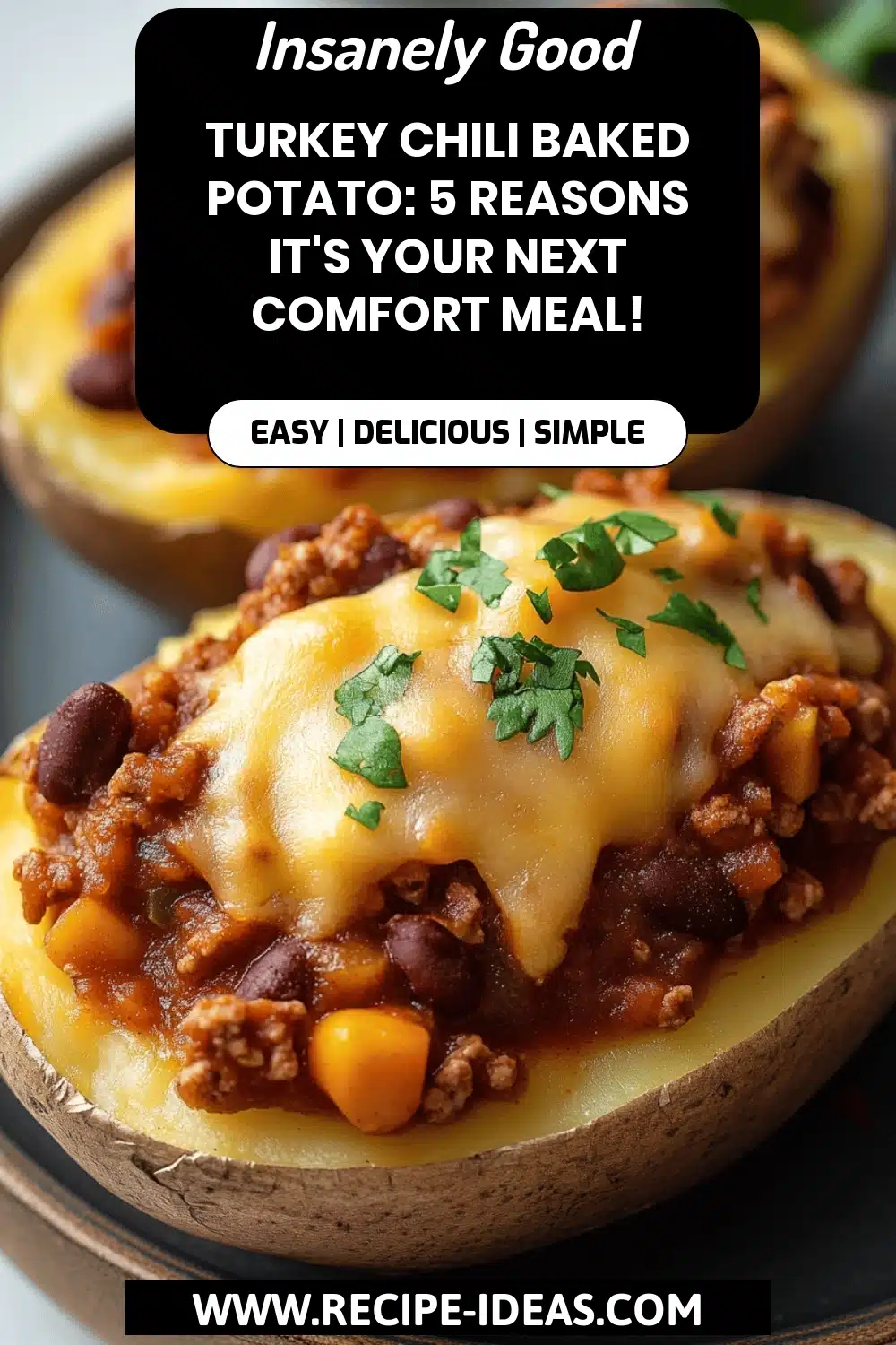 Turkey Chili Baked Potato final dish beautifully presented and ready to serve