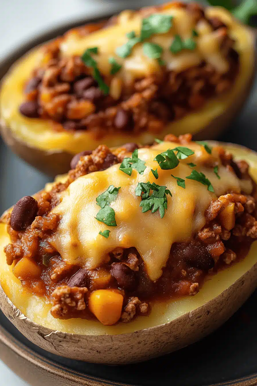 Turkey Chili Baked Potato slice on plate showing perfect texture and swirl pattern