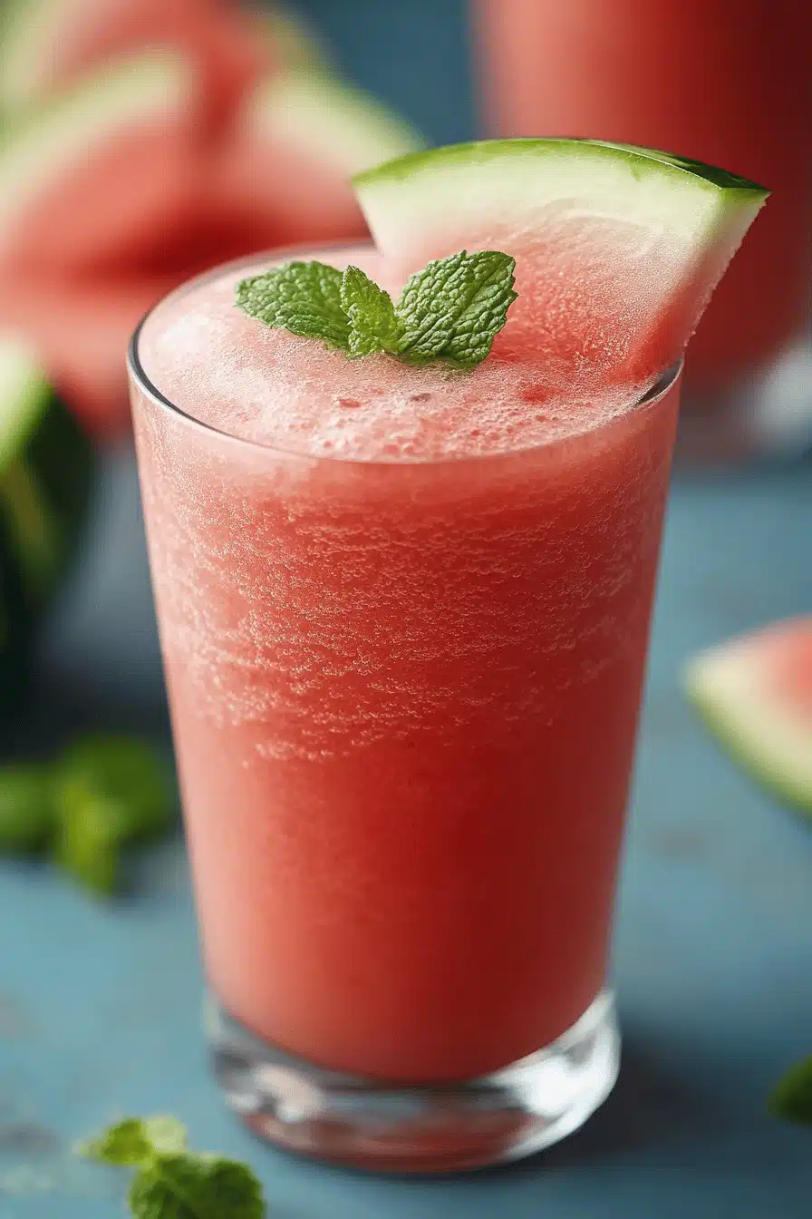 Watermelon Slushie slice on plate showing perfect texture and swirl pattern