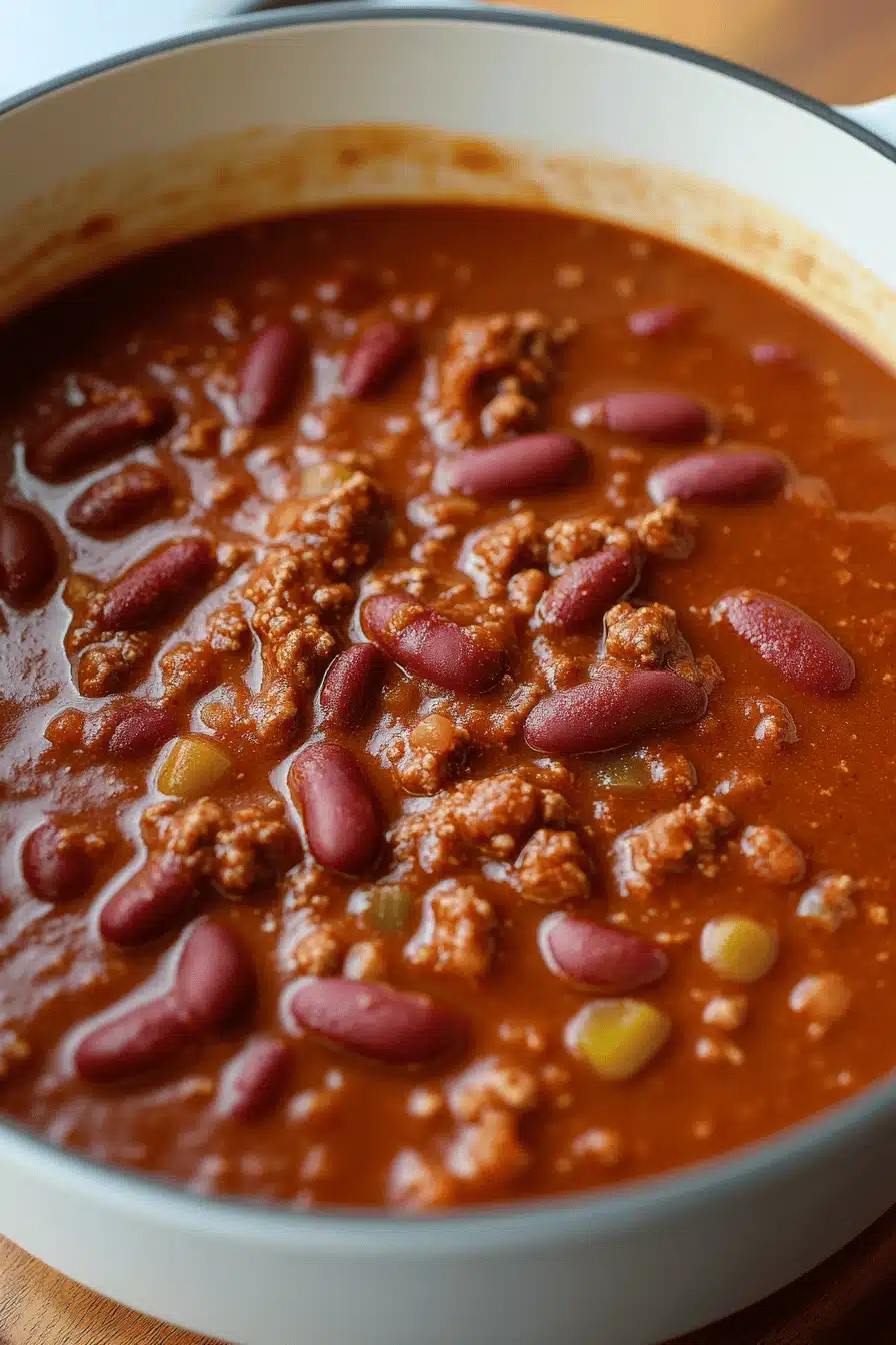 Wendy's chili recipe slice on plate showing perfect texture and swirl pattern