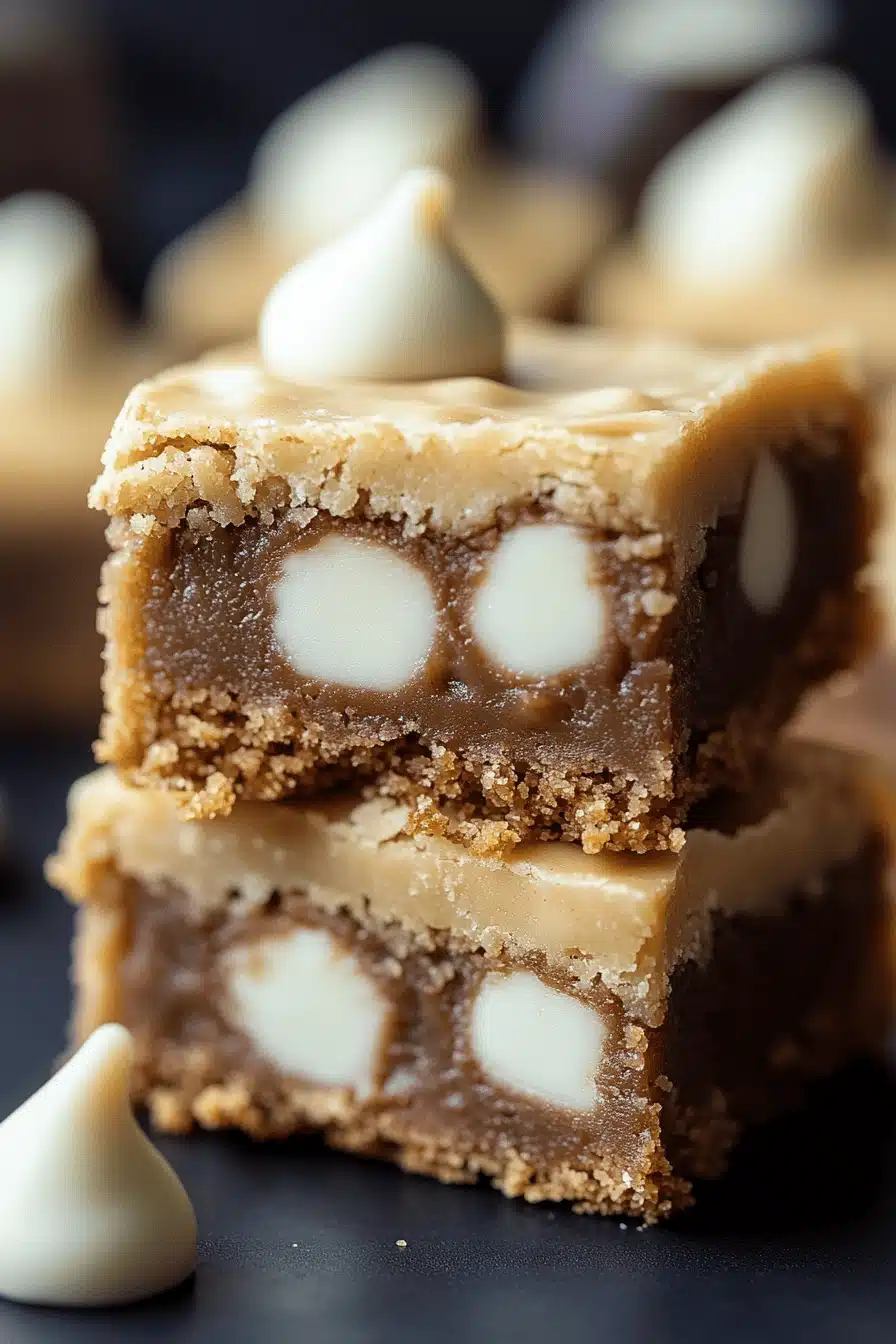 White Chocolate Blondies slice on plate showing perfect texture and swirl pattern
