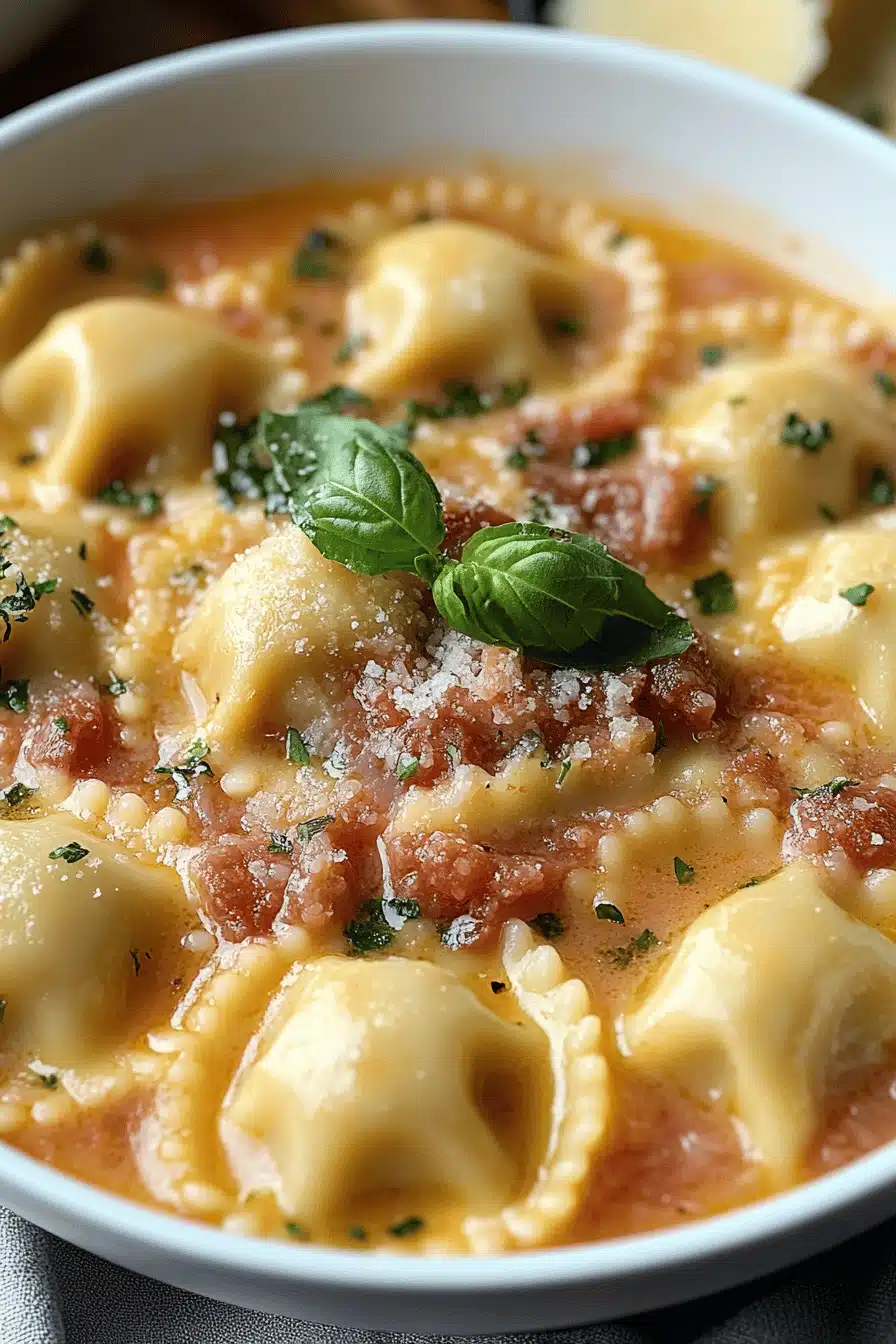 easy ravioli sauce slice on plate showing perfect texture and swirl pattern