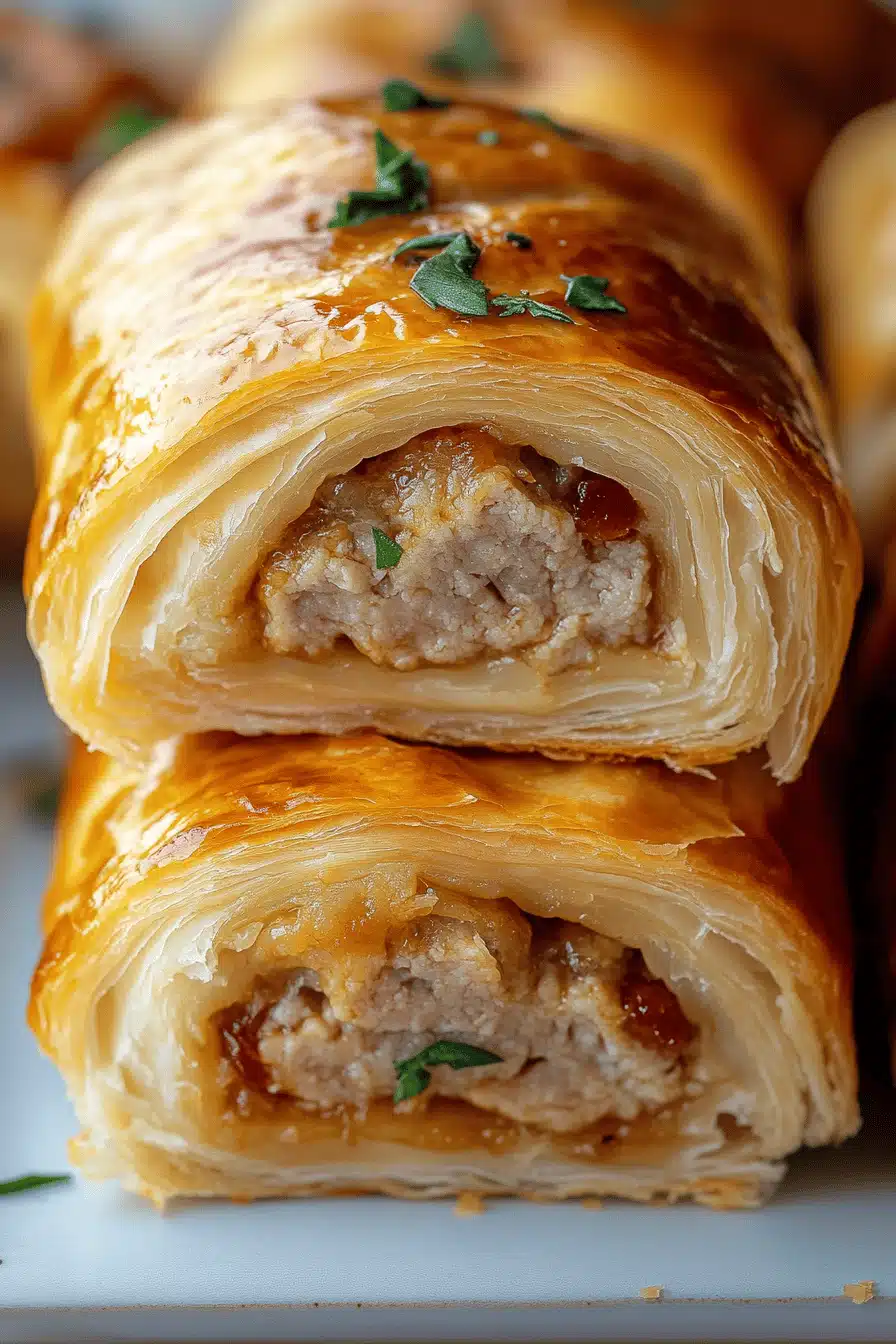 sausage rolls recipe ingredients organized and measured on kitchen counter
