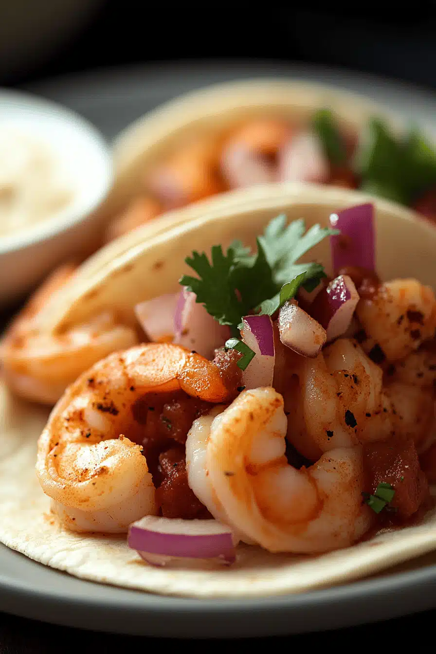 shrimp tacos recipe slice on plate showing perfect texture and swirl pattern