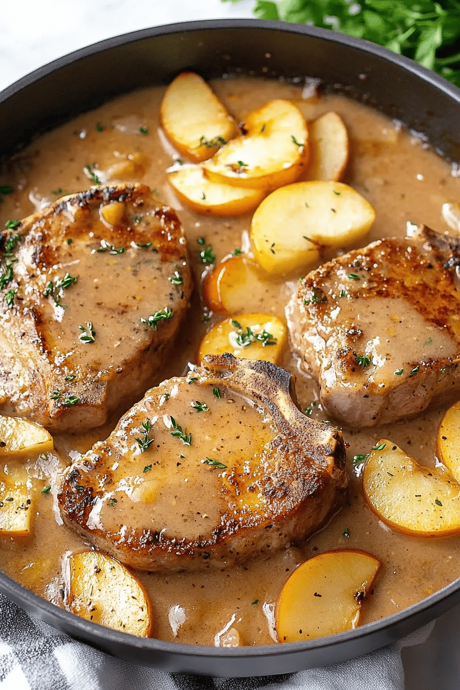 Apple Pork Chops slice on plate showing perfect texture and swirl pattern