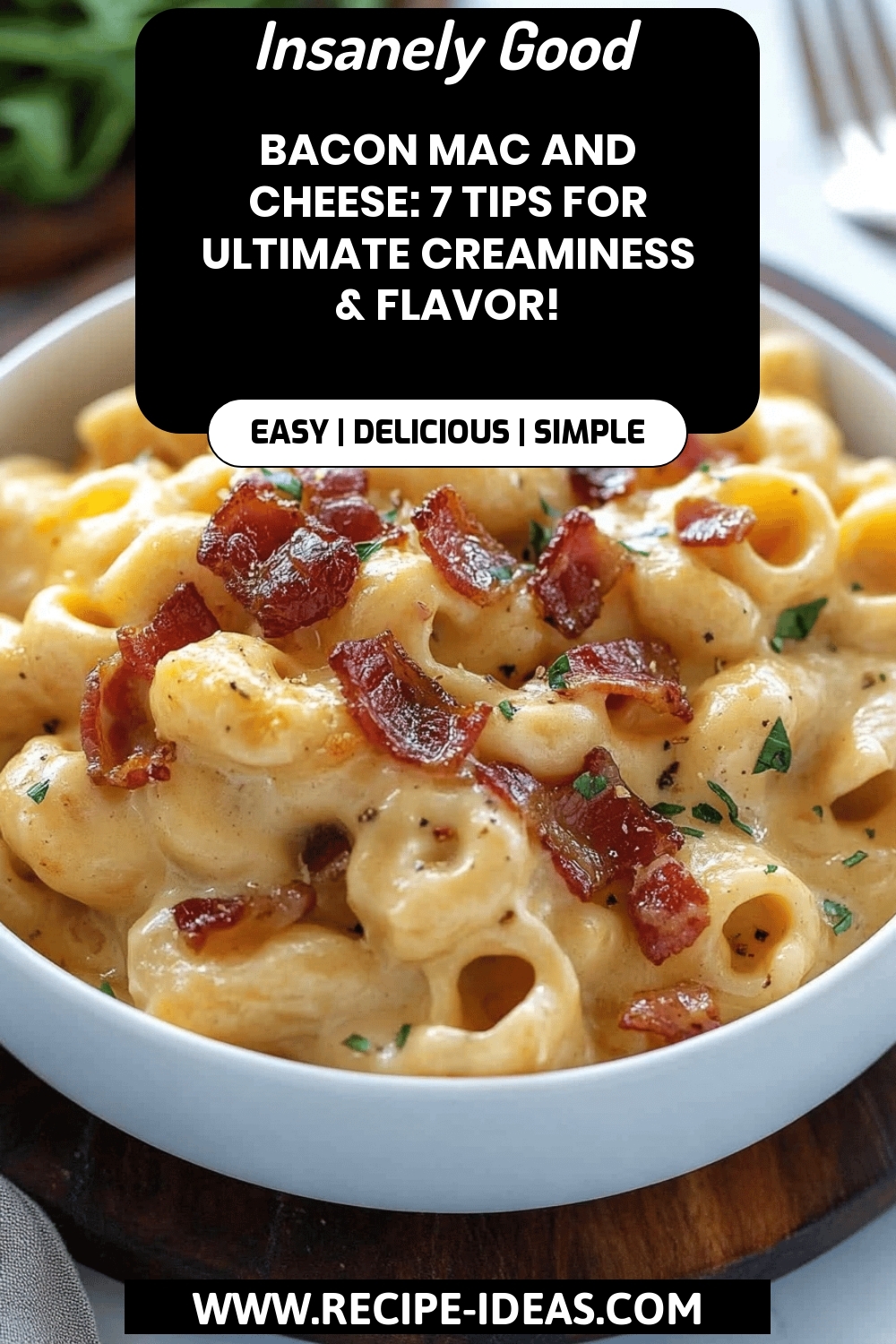 Bacon Mac and Cheese final dish beautifully presented and ready to serve