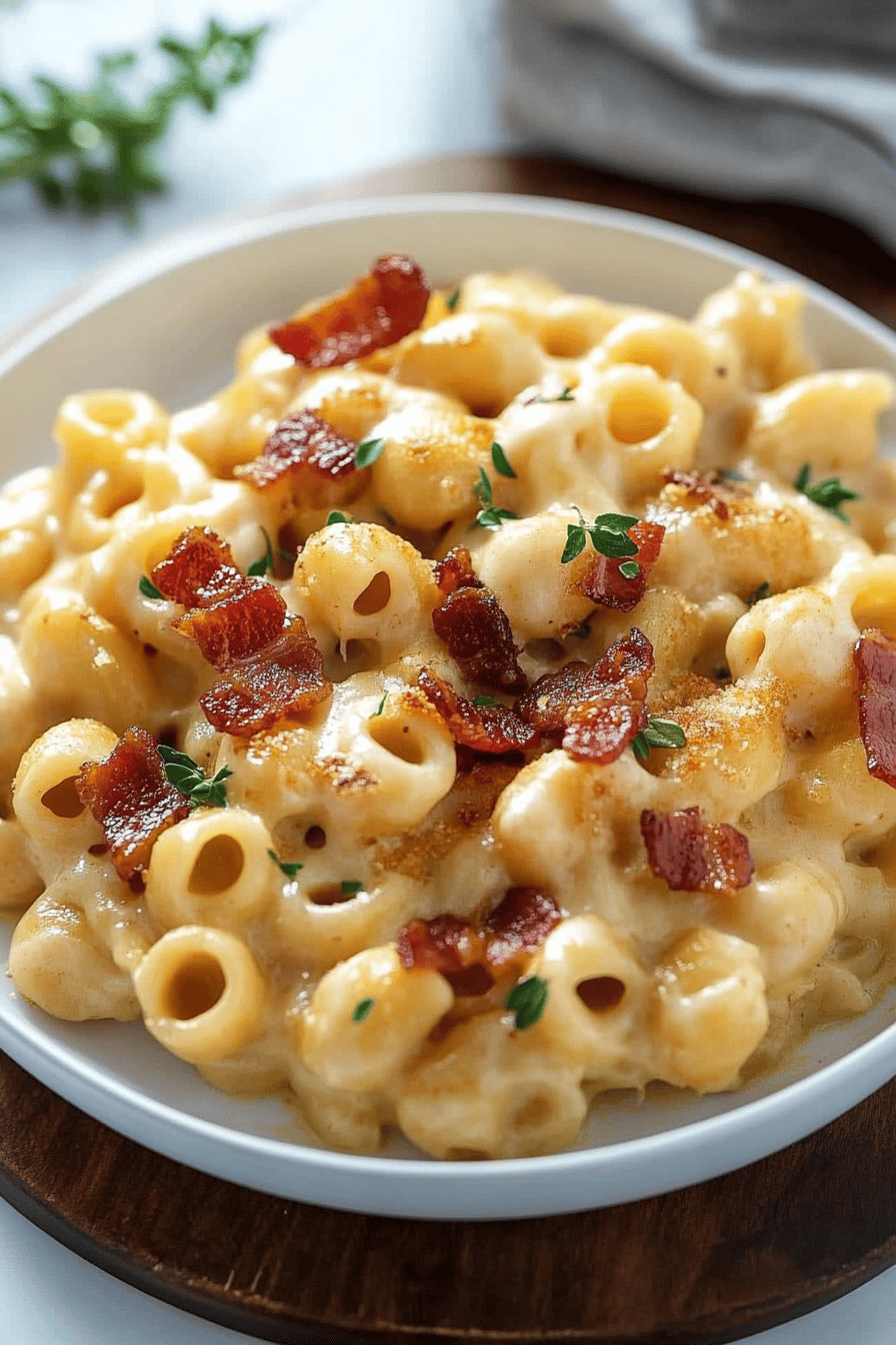 Bacon Mac and Cheese ingredients organized and measured on kitchen counter