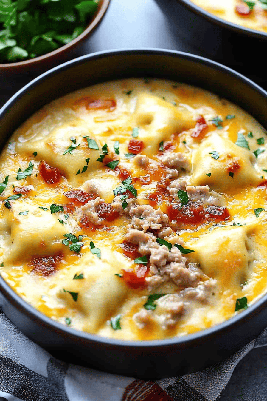 Baked Ravioli Meat Sauce ingredients organized and measured on kitchen counter