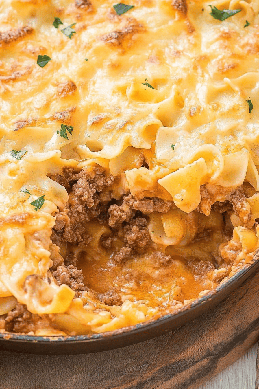 Beef Noodle Bake final dish beautifully presented and ready to serve