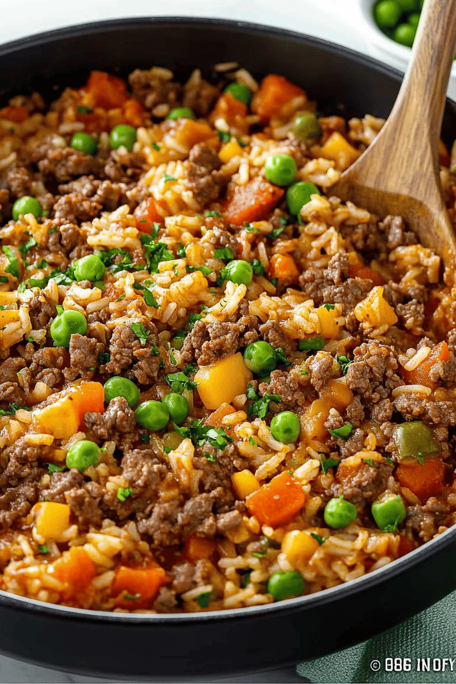 Beef and Rice Recipe final dish beautifully presented and ready to serve