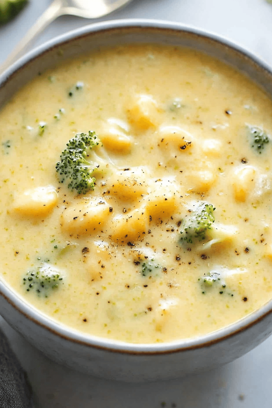 Broccoli Cheese Soup ingredients organized and measured on kitchen counter