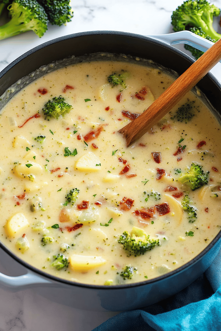 Broccoli Potato Soup ingredients organized and measured on kitchen counter