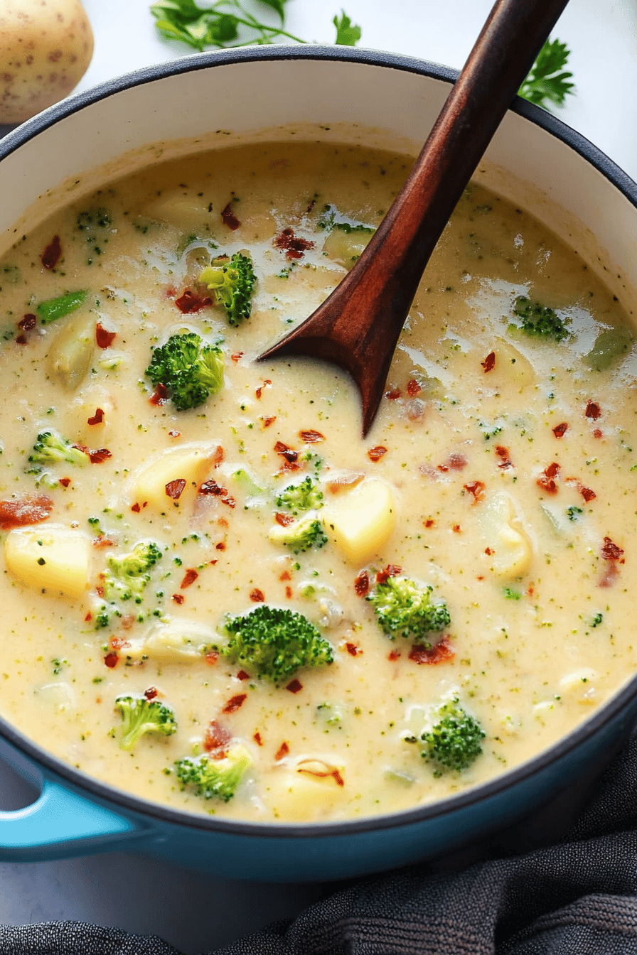 Broccoli Potato Soup slice on plate showing perfect texture and swirl pattern