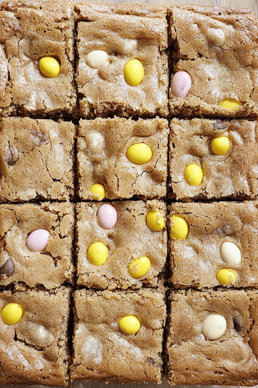 Cadbury Mini Egg Blondies slice on plate showing perfect texture and swirl pattern