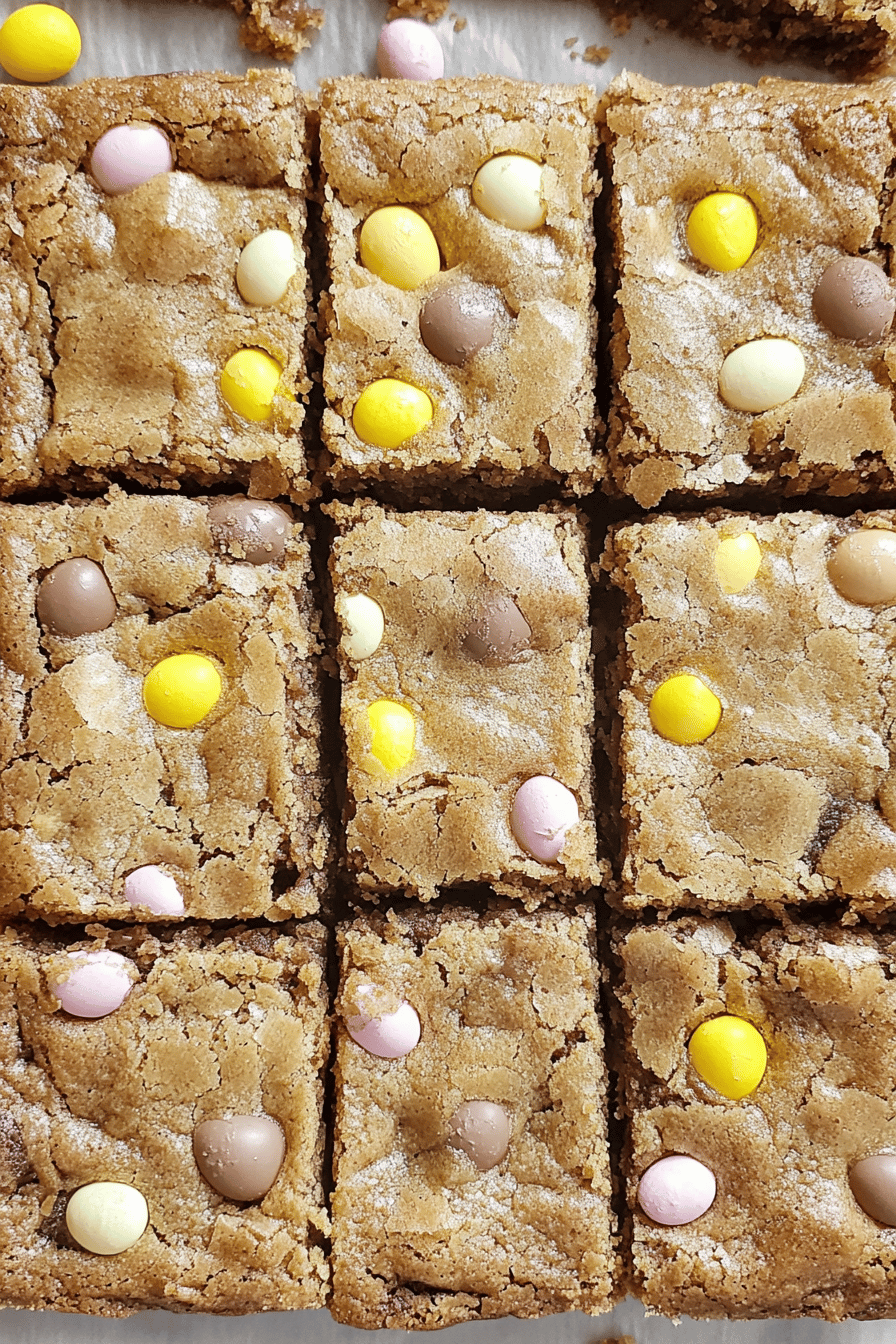 Cadbury Mini Egg Blondies final dish beautifully presented and ready to serve