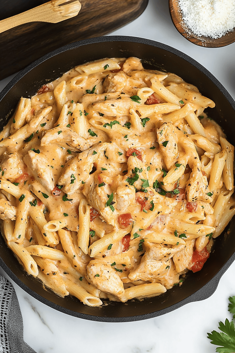 Cajun Chicken Pasta ingredients organized and measured on kitchen counter