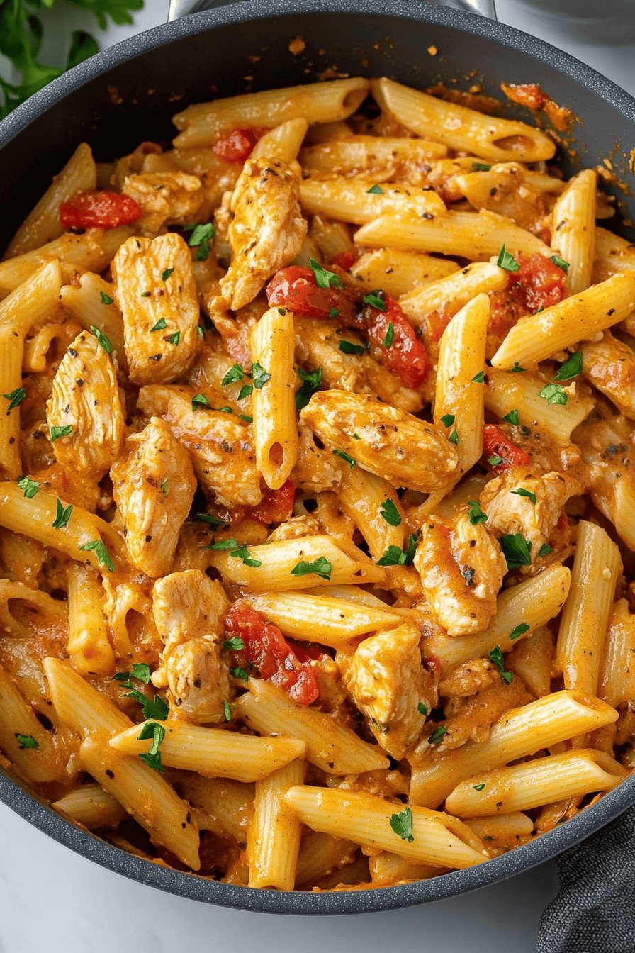 Cajun Chicken Pasta ingredients organized and measured on kitchen counter