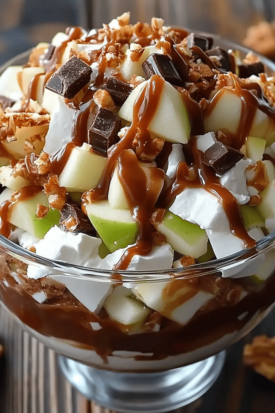 Caramel Apple Snickers Salad slice on plate showing perfect texture and swirl pattern