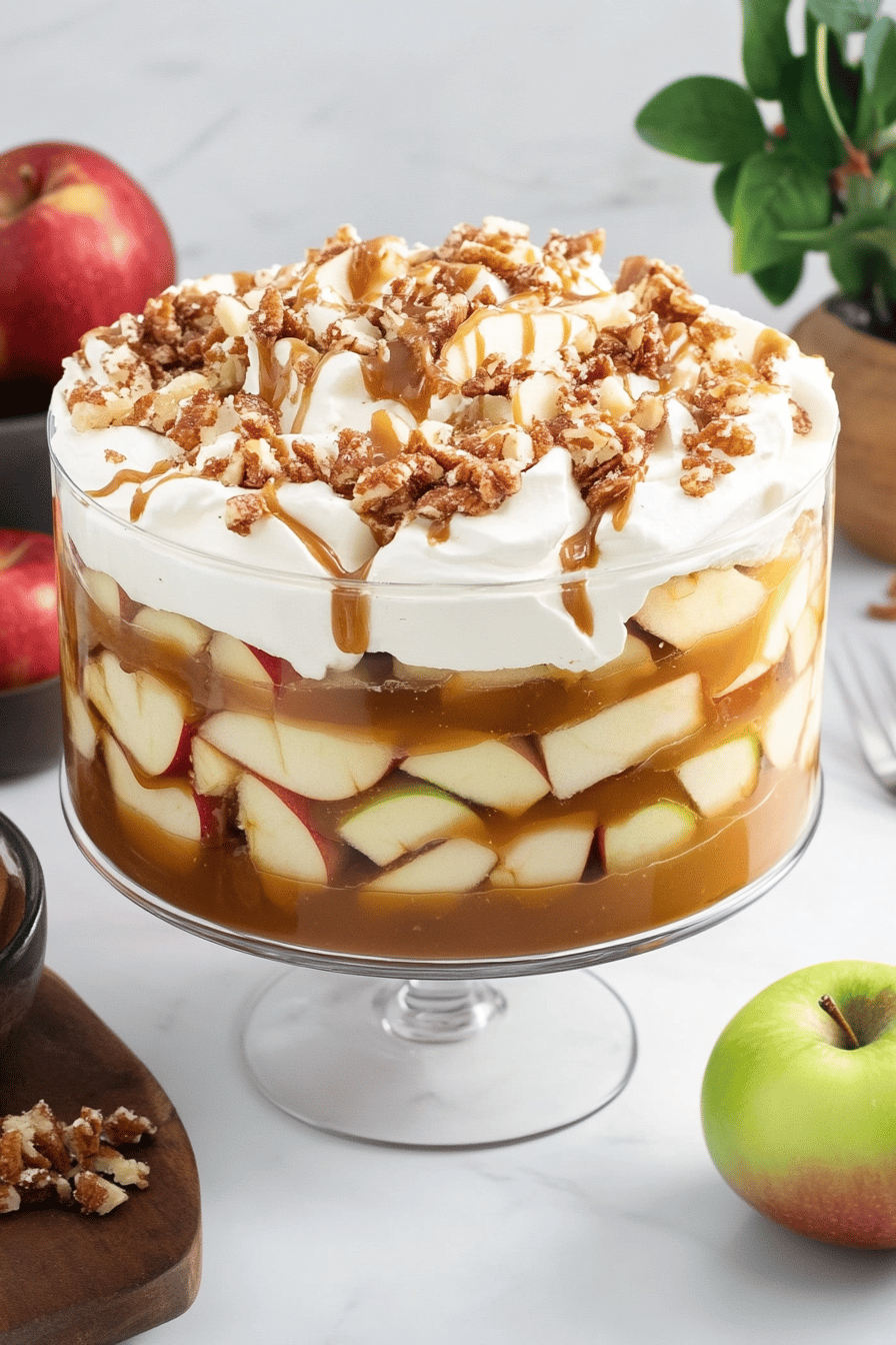 Caramel Apple Trifle slice on plate showing perfect texture and swirl pattern