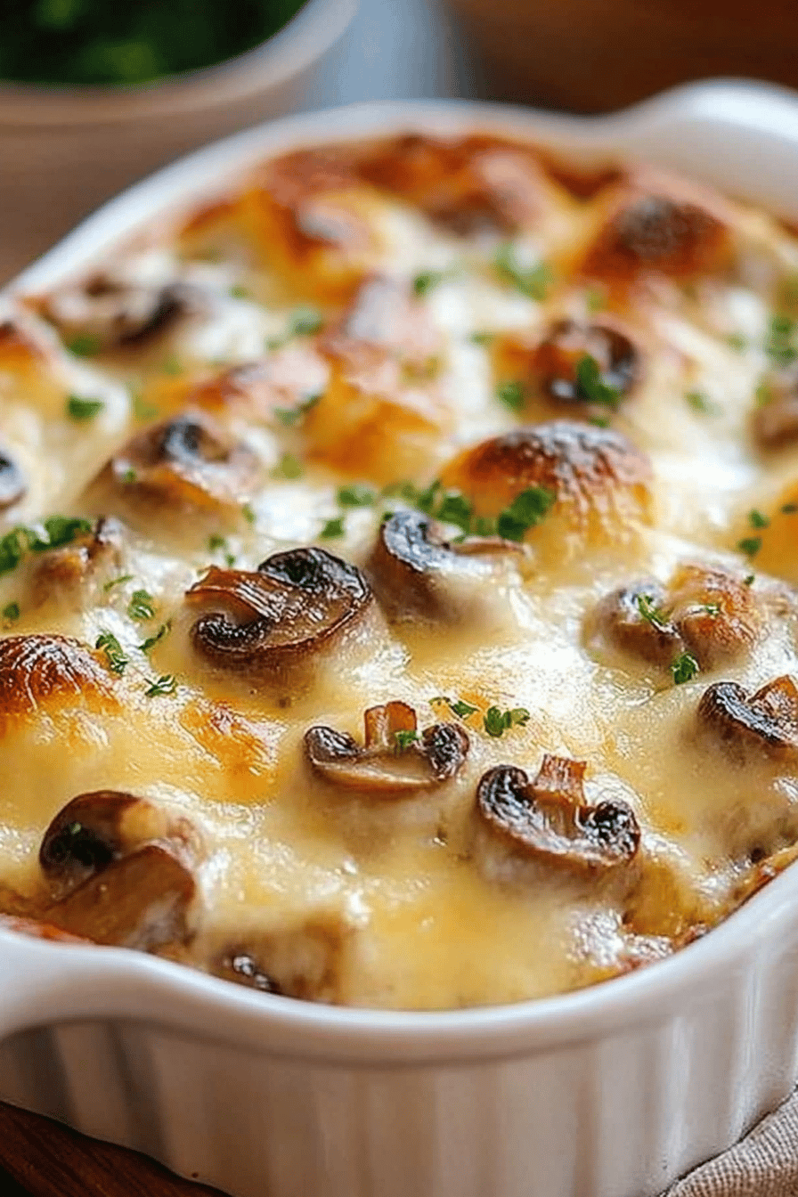 Cheesy Mushrooms Casserole ingredients organized and measured on kitchen counter