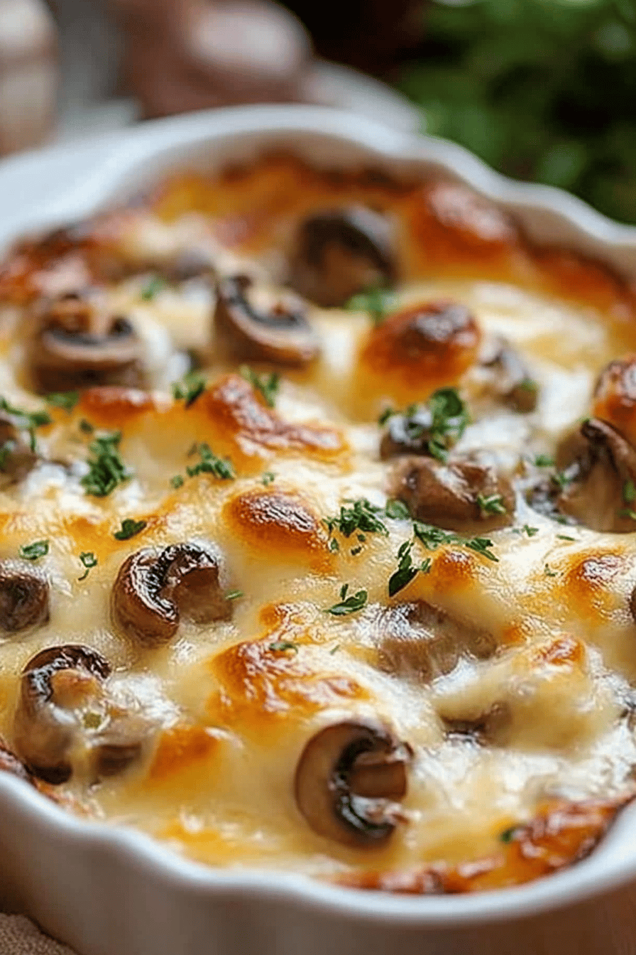Cheesy Mushrooms Casserole final dish beautifully presented and ready to serve