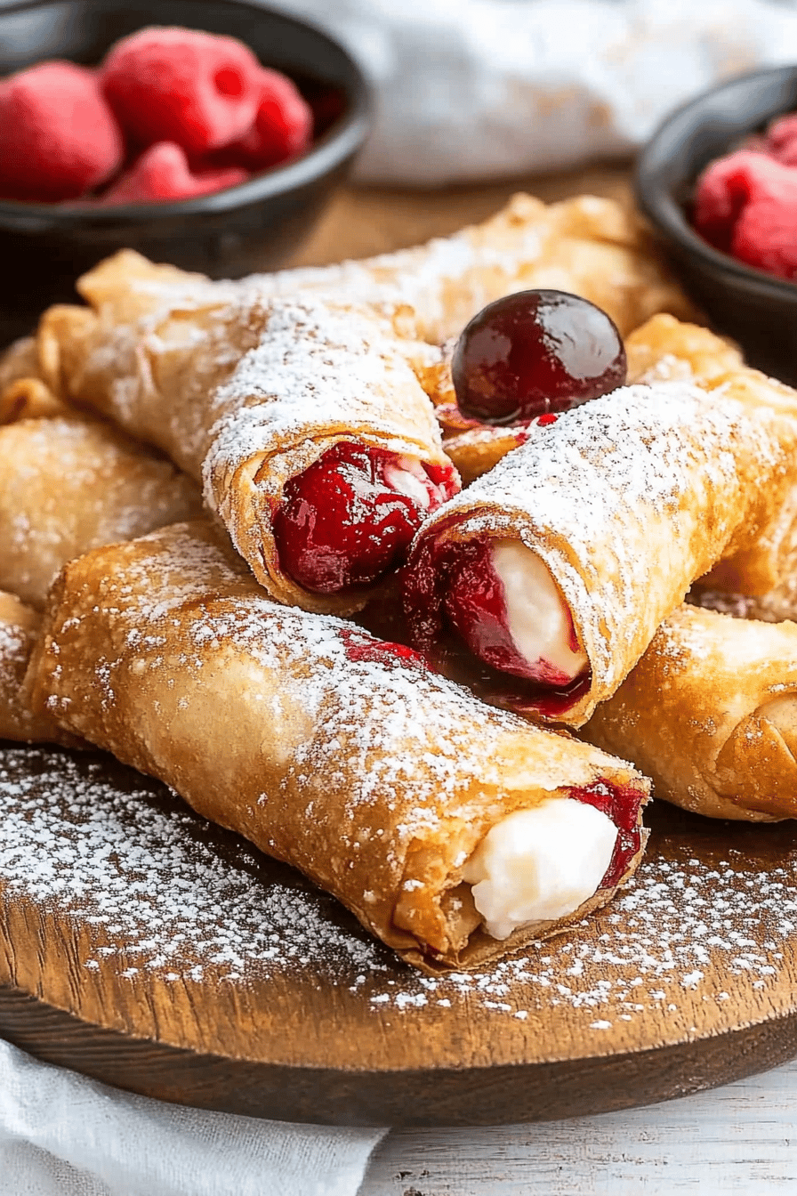 Cherry Cheesecake Egg Rolls ingredients organized and measured on kitchen counter