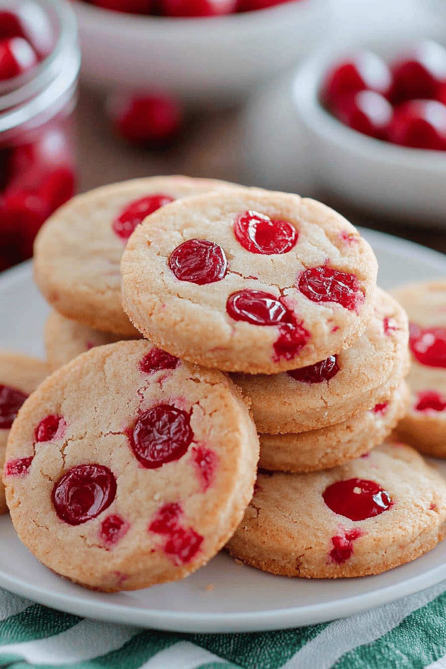Cherry Shortbread Cookies ingredients organized and measured on kitchen counter