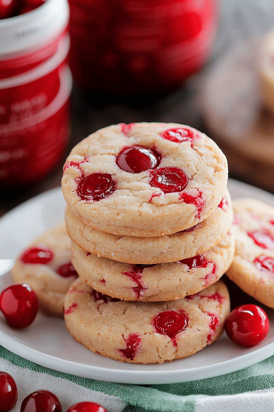 Cherry Shortbread Cookies slice on plate showing perfect texture and swirl pattern