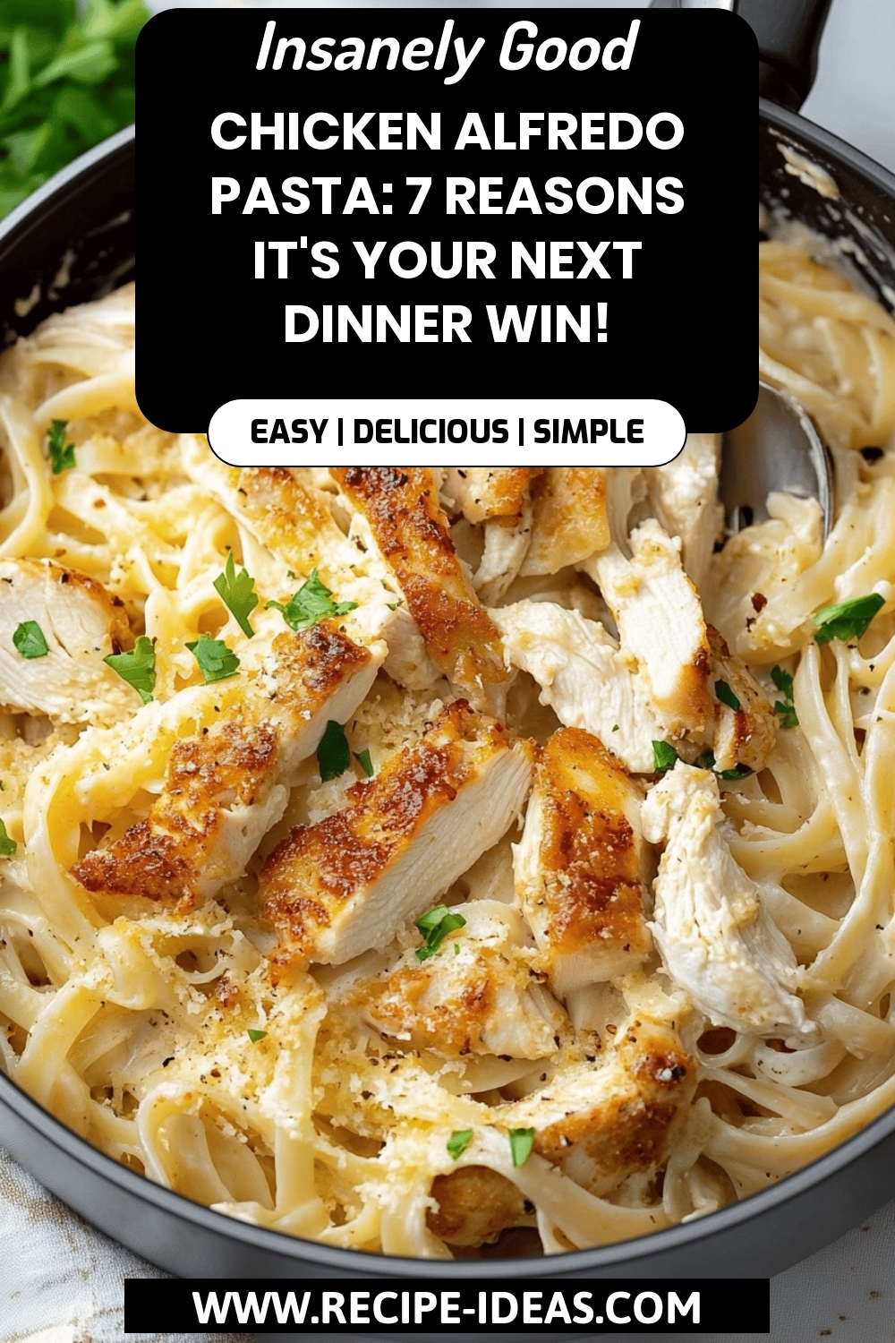 Chicken Alfredo Pasta final dish beautifully presented and ready to serve