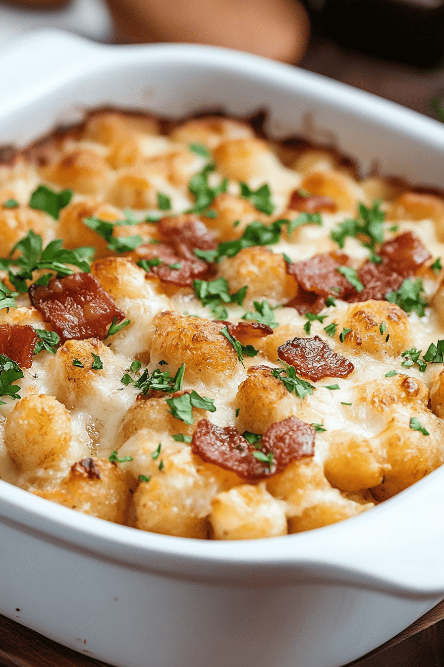 Chicken Bacon Ranch Tater Tot Casserole slice on plate showing perfect texture and swirl pattern