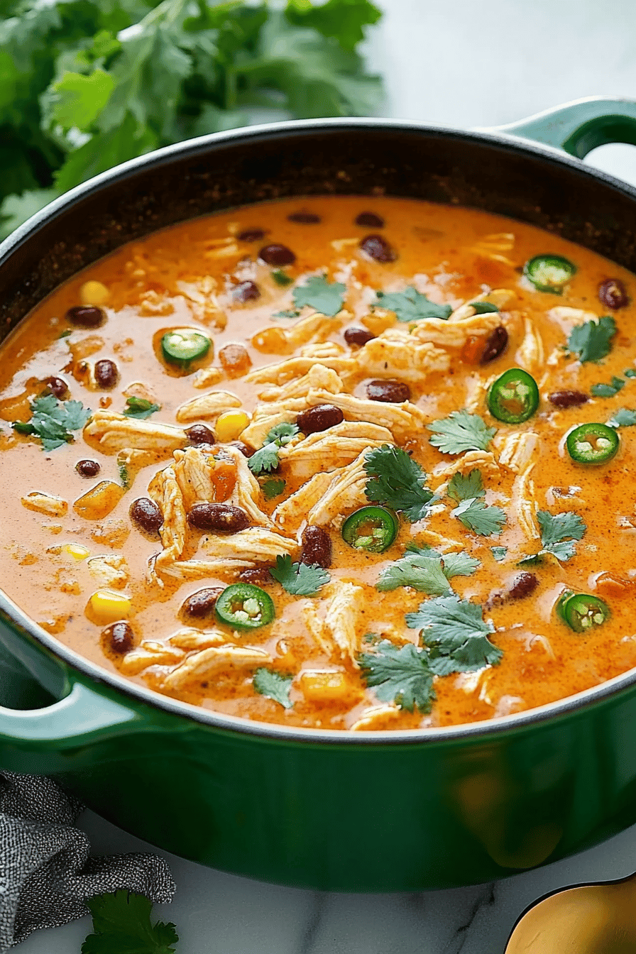 Chicken Enchilada Soup slice on plate showing perfect texture and swirl pattern