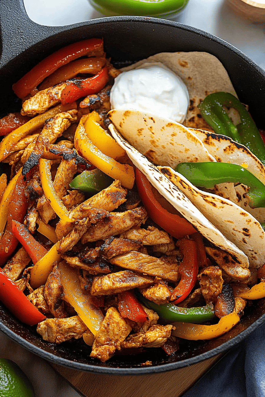 Chicken Fajitas Recipe ingredients organized and measured on kitchen counter