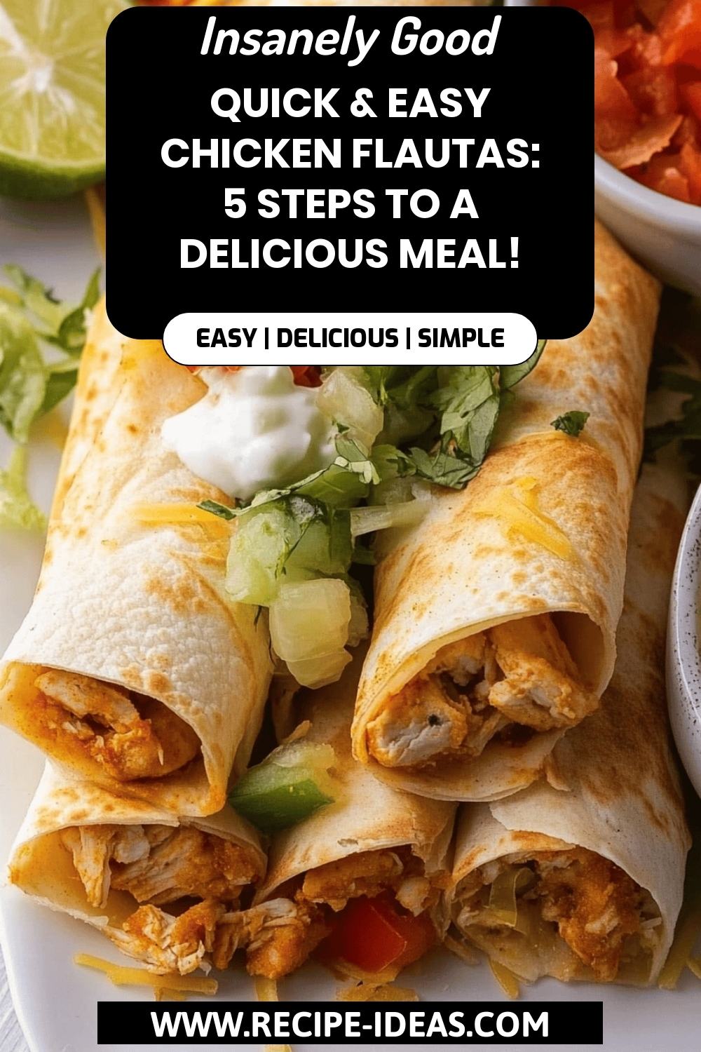 Chicken Flautas final dish beautifully presented and ready to serve