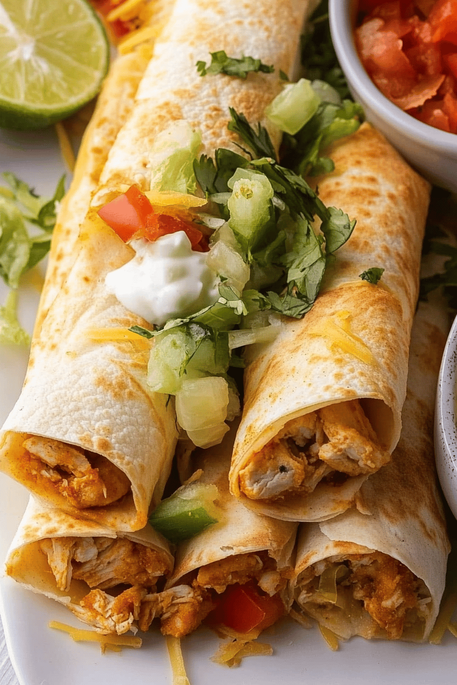 Chicken Flautas slice on plate showing perfect texture and swirl pattern