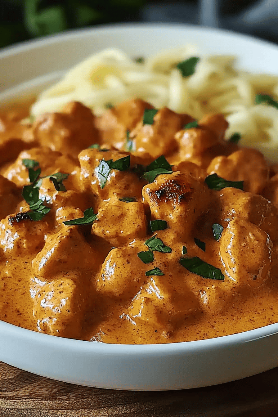 Chicken Paprikash Recipe slice on plate showing perfect texture and swirl pattern