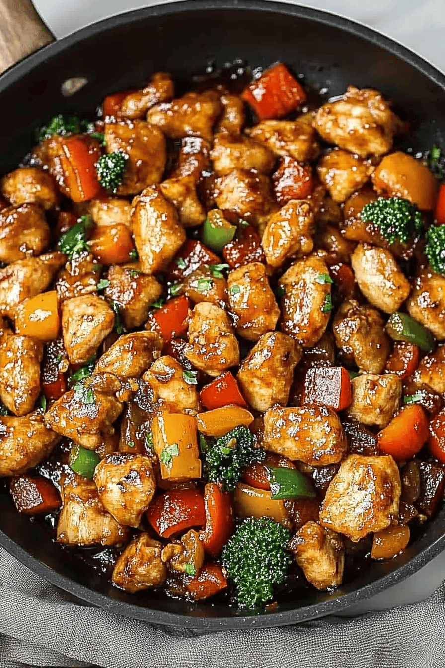 Chicken Peppers Stir Fry ingredients organized and measured on kitchen counter