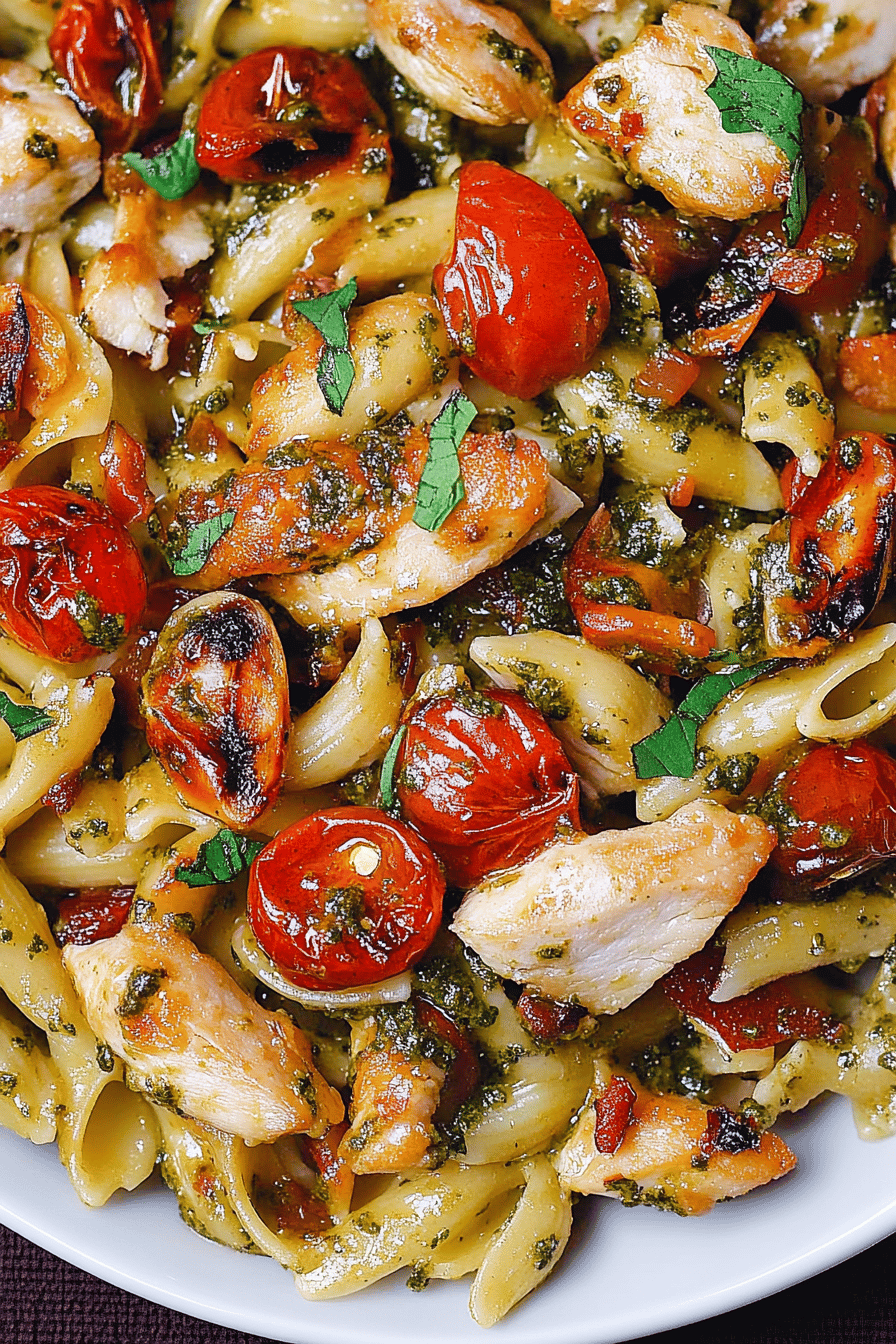 Chicken Pesto Pasta ingredients organized and measured on kitchen counter