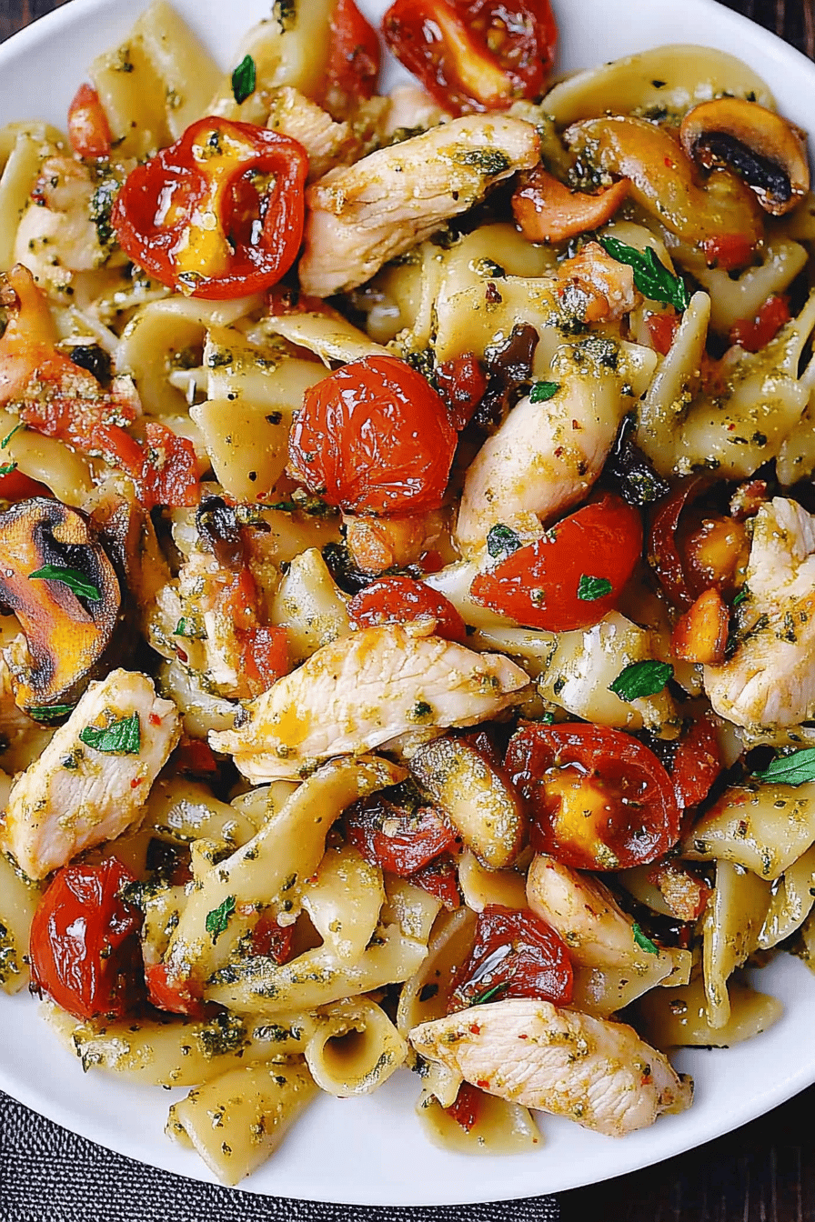 Chicken Pesto Pasta slice on plate showing perfect texture and swirl pattern
